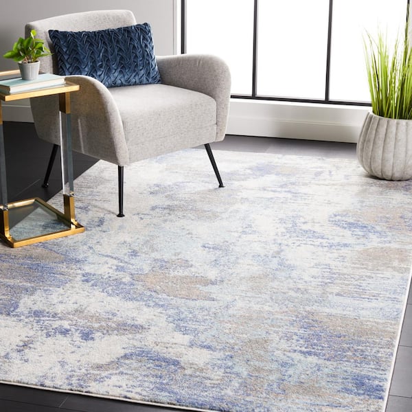 Skyler Collection Light Blue/Gray 7 ft. x 7 ft. Abstract Striped Square Area Rug