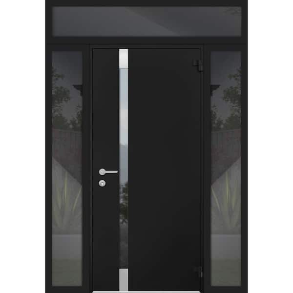 VDOMDOORS 6777 56 in. x 96 in. Right-Hand/Outswing Tinted Glass Black Enamel Steel Prehung Front Door with Hardware