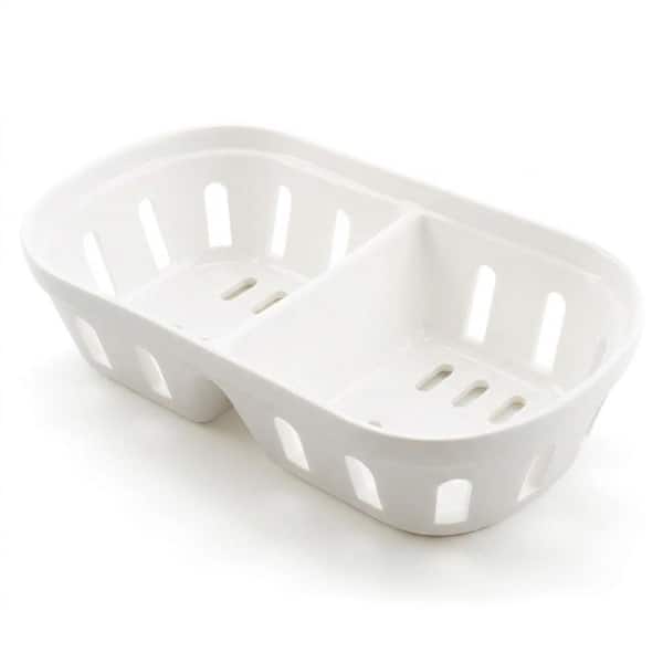 2-in-1 Square Ceramic Berry Basket and Colander with Drainage Holes for Fresh Fruit and Vegetable Wash