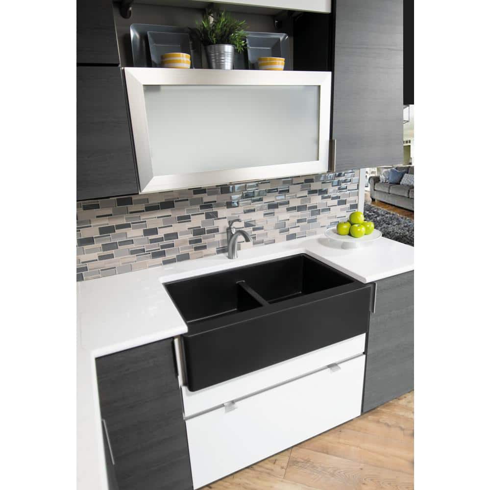 Brown Quartz Double Bowl Farmhouse Apron Front Kitchen Sink Kit
