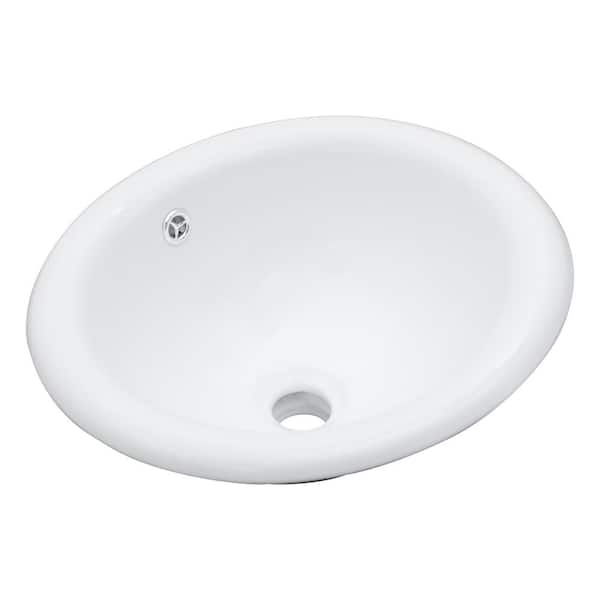 17 in. Modern Oval Porcelain Ceramic Bathroom Sink in White with Overflow Hole