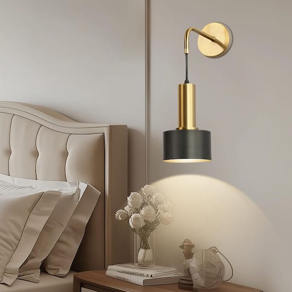 4.72 in. 1-Light Black Gold Indoor Wall Sconce with Elongated Design, E26 Base, Modern Wall Light Fixture