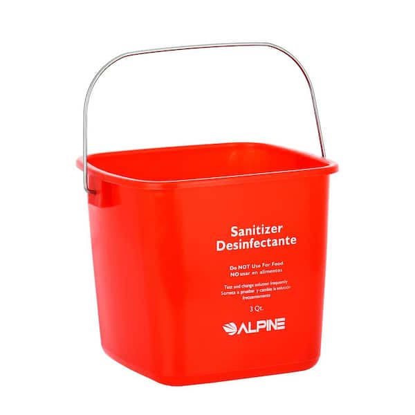Restaurantware Clean 3 Quart Cleaning Buckets, 10 Detergent Square Buckets  - with Measurements, Built-in Spout & Handle, Red Plastic Utility Buckets