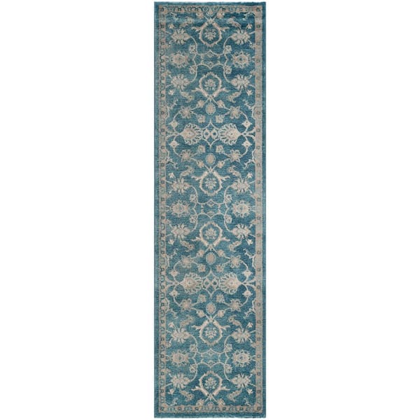 SAFAVIEH Sofia Blue/Beige 2 ft. x 12 ft. Floral Runner Rug