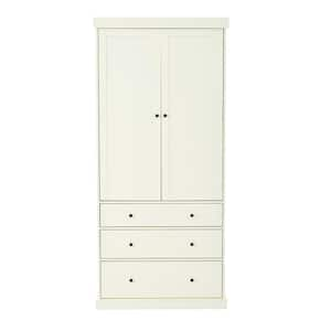 35 in. W x 17.7 in. D x 77 in. H Cream White Linen Cabinet with 3 Adjustable Shelves, 8 Door Shelves, 3 Drawers