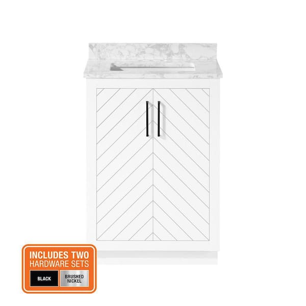 Huckleberry 24 in. Single Sink White Bath Vanity with White Engineered Marble Top (Assembled)