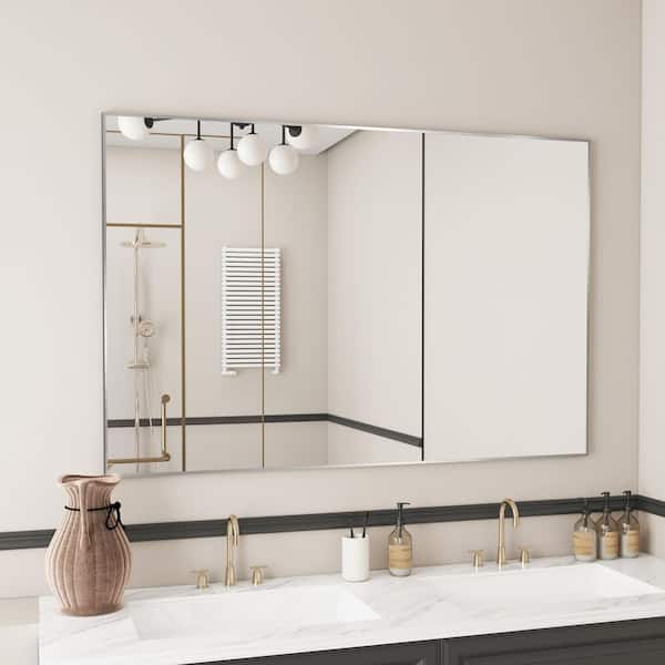 55 in. W x 36 in. H Rectangle Aluminum Alloy Framed Wall Mounted Bathroom Vanity Accent Mirror in Brushed Nickel