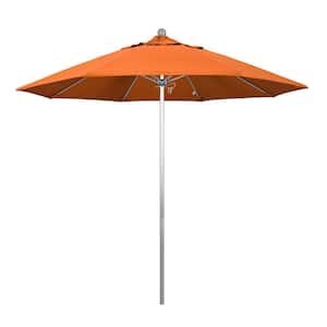 9 ft. Silver Aluminum Commercial Market Patio Umbrella with Fiberglass Ribs and Push Lift in Tangerine Sunbrella