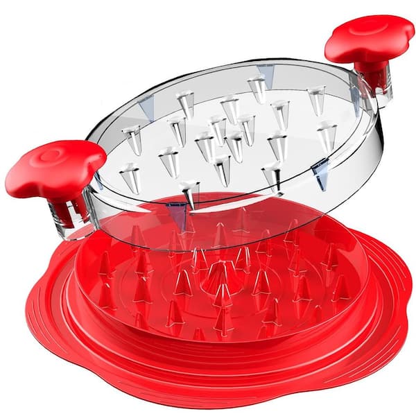 Adrinfly Chicken Breast Meat Shredder Machine Tool Twist with Brush Fork, Anti-Slip Strip, Ergonomic Handle, BPA Free, Red
