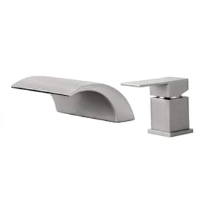Water Creation F6 Brushed Nickel 3 Handle Deck Mount Roman Waterfall Bathtub Faucet With Hand Shower (Valve Included) F6 0006 02 AX At - View #11