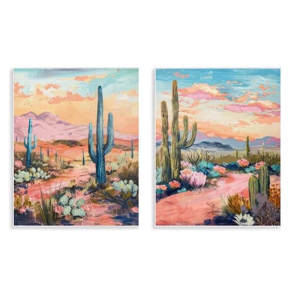 Stupell Industries Cactus Paths and Sunset by LSR Design Studio 2-Pieces Unframed Nature Graphic Art Print 14 in. x 11 in.