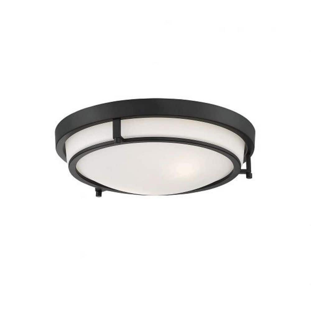Matte Black and White Glass 2-Light Flush Mount Ceiling Light