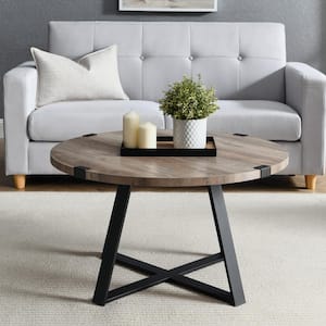 Urban Industrial 31 in. Gray Wash/Black Round MDF Wood Top Coffee Table