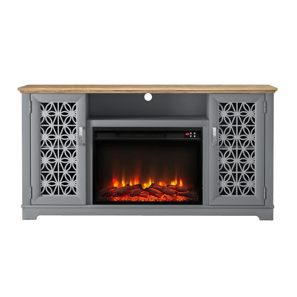 FESTIVO 60 in. Freestanding Wooden Electric Fireplace TV Stand in Gray for TVs up to 65 in.