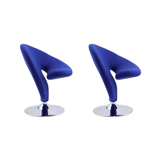 Manhattan Comfort Curl Modern Blue and Polished Chrome Wool Blend Upholstered Swivel Accent Side Chair (Set of 2)