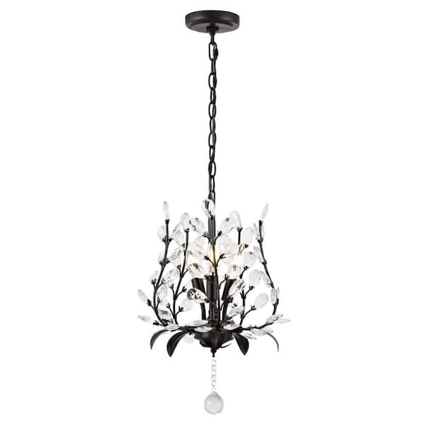 Adoria 12 in. 3-Light Oil Rubbed Bronze/Clear Contemporary Bohemian Iron/Acrylic LED Crystal Pendant