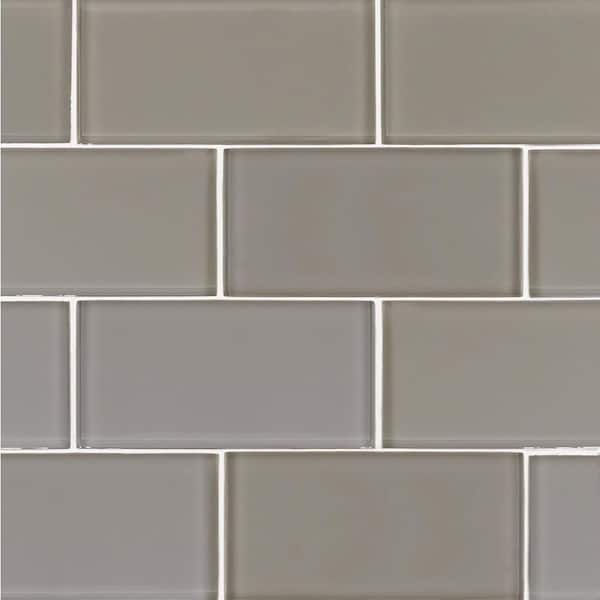 Jeffrey Court Morning Luminate Gray 3 in. x 6 in. Subway Gloss Glass Wall Tile (4 sq. ft./Case)