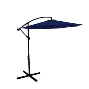 10 ft. Steel Cantilever Patio Umbrella with Cross Base Stand in Navy Blue Solution Dyed Polyester