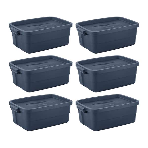 Rubbermaid 10 Gallon Roughneck Tote Stackable Gray Lid and Black Base 6 pack 