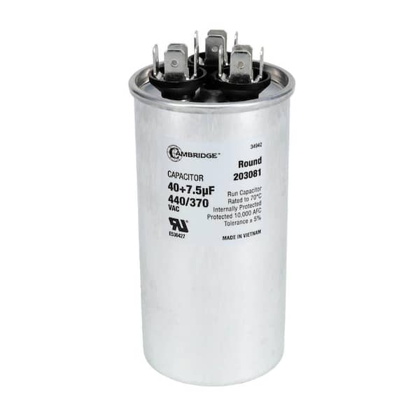 Cambridge 1.97 in. x 1.97 in. x 3.94 in. Aluminum 40 Plus 7.5 MFD, 440-Volt/370-Volt Dual Round Run Capacitor (1-Pack)