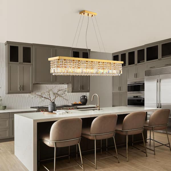 WDETR 47 in. 10-Light Modern Gold Crystal Chandelier for Dining Room and Living Room