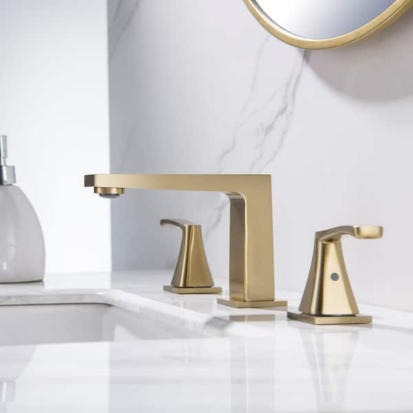 FLG 8 in. Widespread Double Handle Bathroom Faucet 3 Holes 304 Stainless Steel Sink Basin Faucets in Brushed Gold