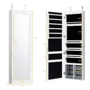 47.5 in. H x 14.5 in. W x 4.5 in. D Wall Door Mounted Jewelry Cabinet Organizer LED Mirror White