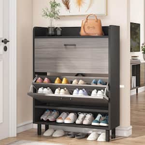 31.5 in. W Gray 24-Pairs Shoe Storage Cabinet, Free-Standing Tipping Bucket Shoe Cabinet for Entryway