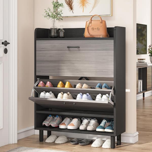 BYBLIGHT 31.5 in. W Gray 24-Pairs Shoe Storage Cabinet, Free-Standing  Tipping Bucket Shoe Cabinet for Entryway BB-JW0185GX - The Home Depot