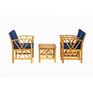 Sienna 4-Piece Wood Patio Conversation Seating Group with Navy Cushions