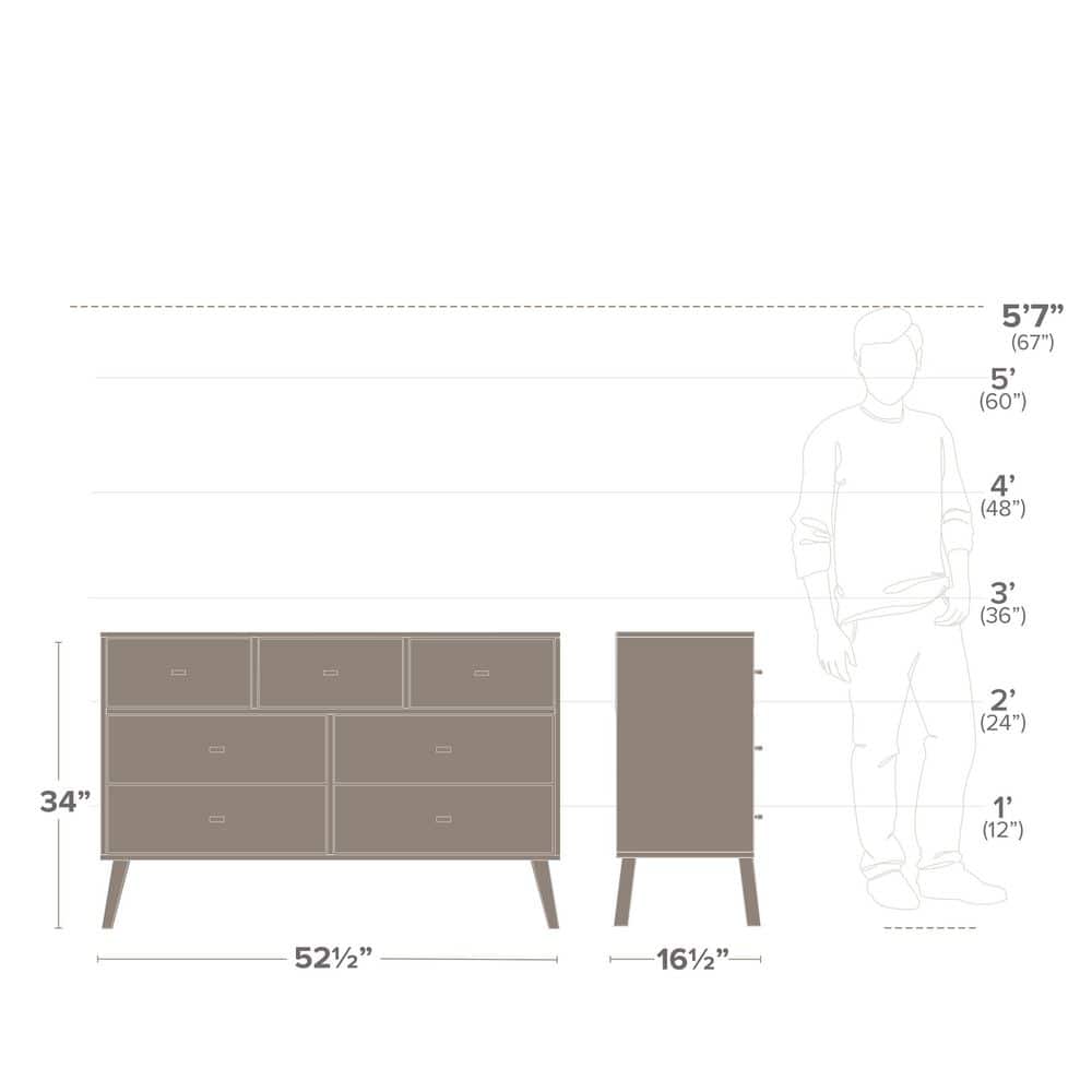 White Mid-Century Modern Double Dresser with Brass Knobs