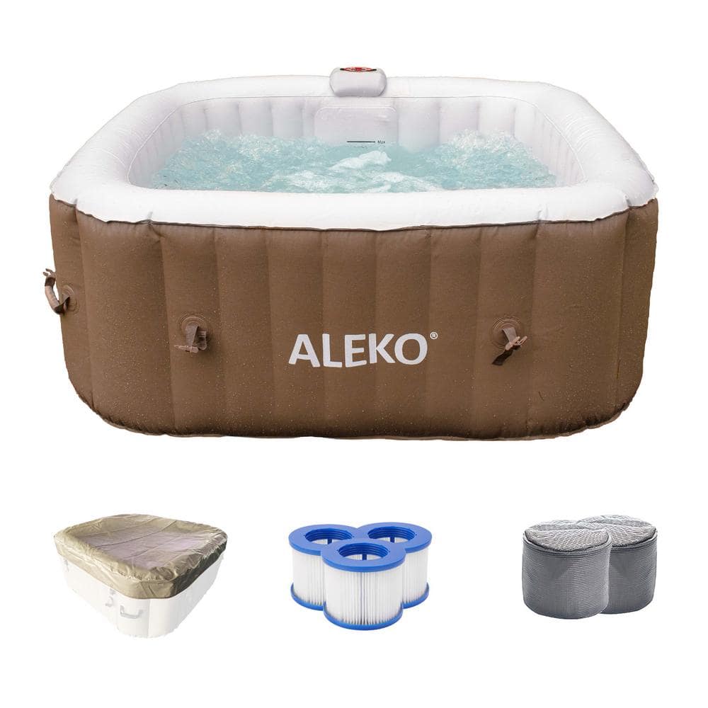 ALEKO 4 Person Square Inflatable 160 Gallon Hot Tub Spa with Cover