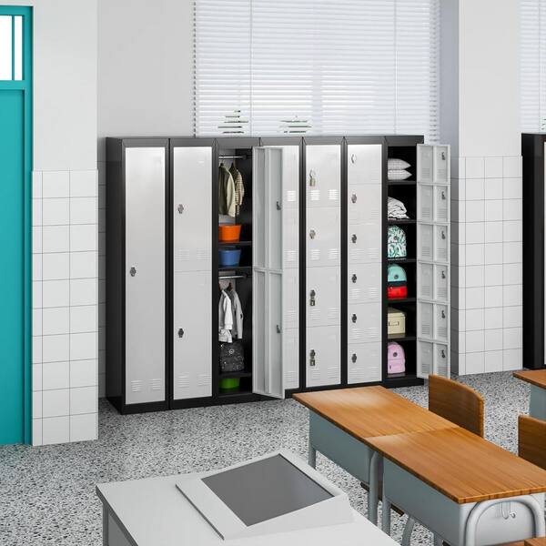 Metal Storage Cabinets Locker for Home Office, 72 Garage Storage Cabinet  with Wheels, Lockable Doors and Shelves, Steel Wardrobe Cabinet with  Hanging
