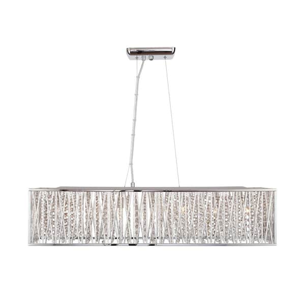 Home Decorators Collection Saynsberry 7-Light Chrome Island Chandelier with Woven Laser Cut Crystal Rectangular Shade