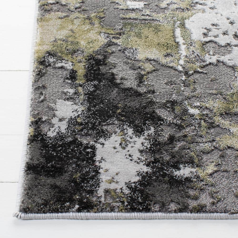 Grey and Green Abstract Hand-knotted 4' x 6' Area Rug