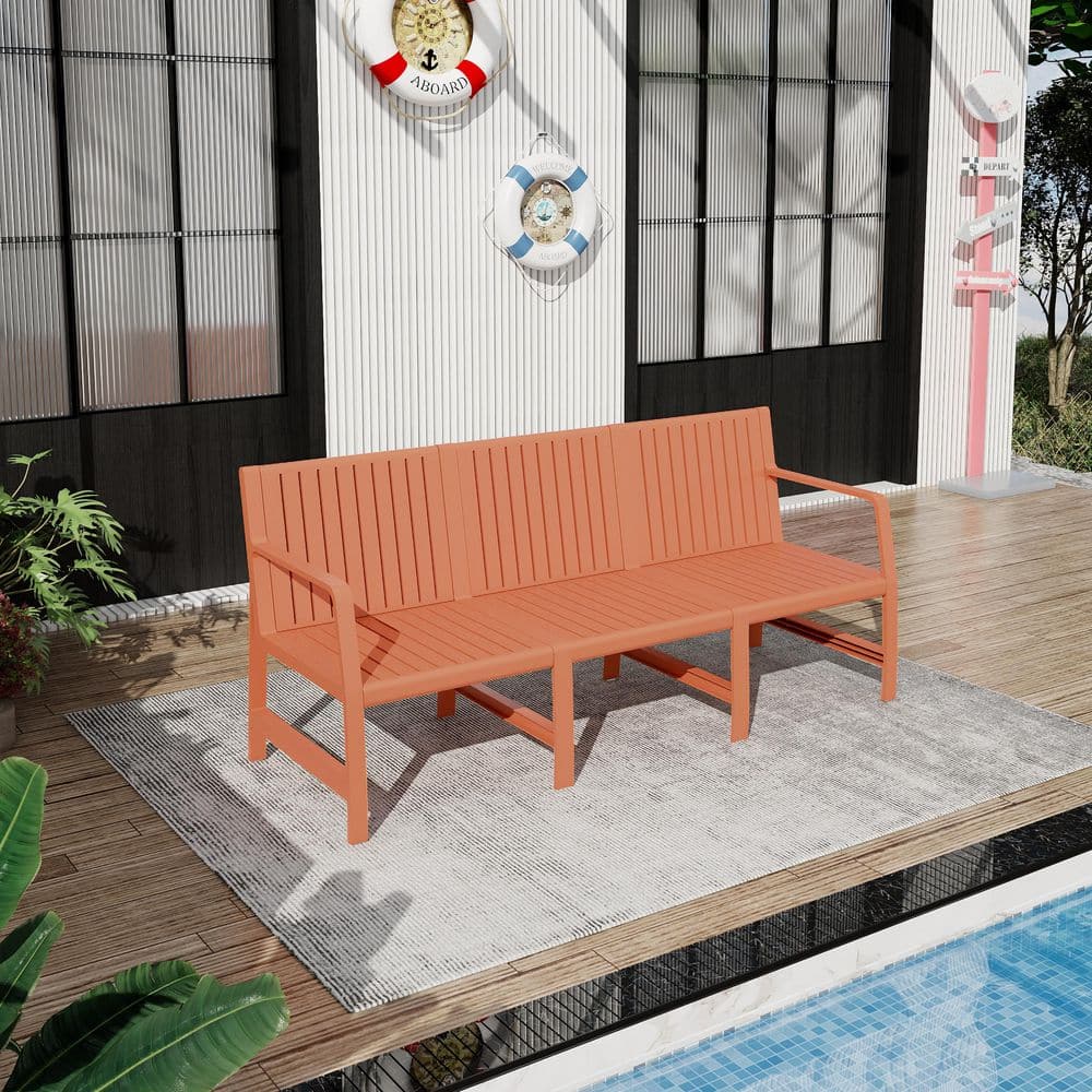 71.26 in. 3-Seater Plastic Outdoor Bench,1-Piece Indoor/Outdoor