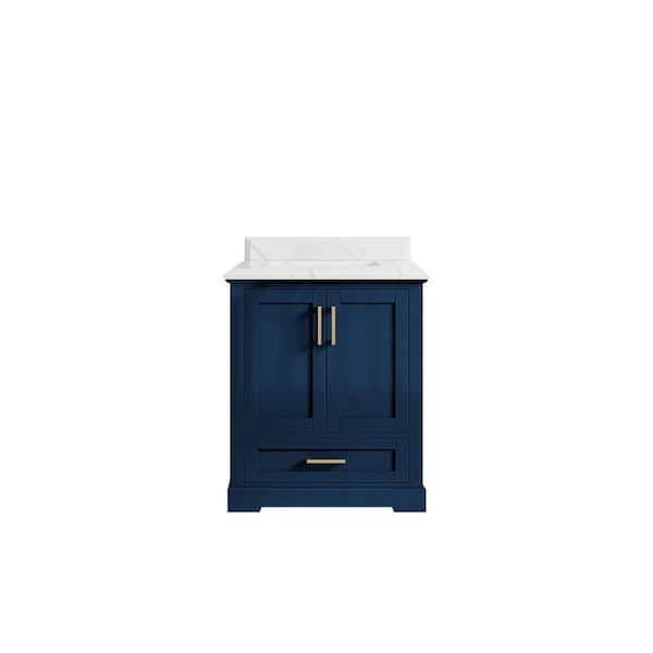 Willow Collections Boston 30 in. W x 22 in. D x 36 in. H Bath Vanity in Navy Blue with 1.5" Calacatta Quartz Top