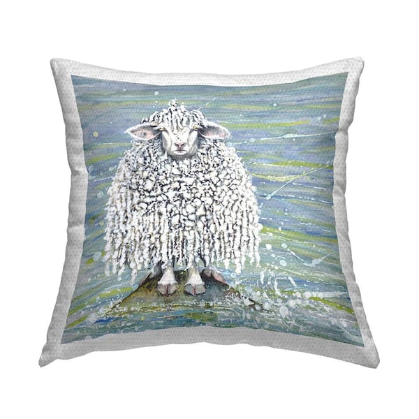 Stupell Industries Modern Sheep Abstract Splash Green Square Outdoor Throw Pillow