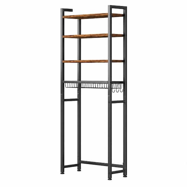 4 Tier Over Toilet Storage Rack with Adjustable Feet and Wooden Shelves, Freestanding Bathroom Organizer