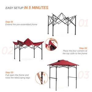8 ft. x 5 ft. Outdoor Pop-Up Portable Grill Gazebo Canopy Tent Patios BBQ Gazebo in Red