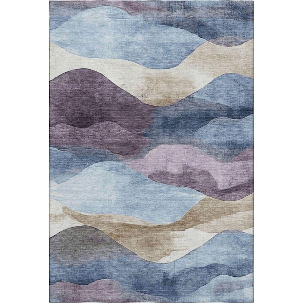Mayfield Premium Machine Washable Abstract AMF1966 Denim 5 ft. x 7 ft. 6 in. Area Rug