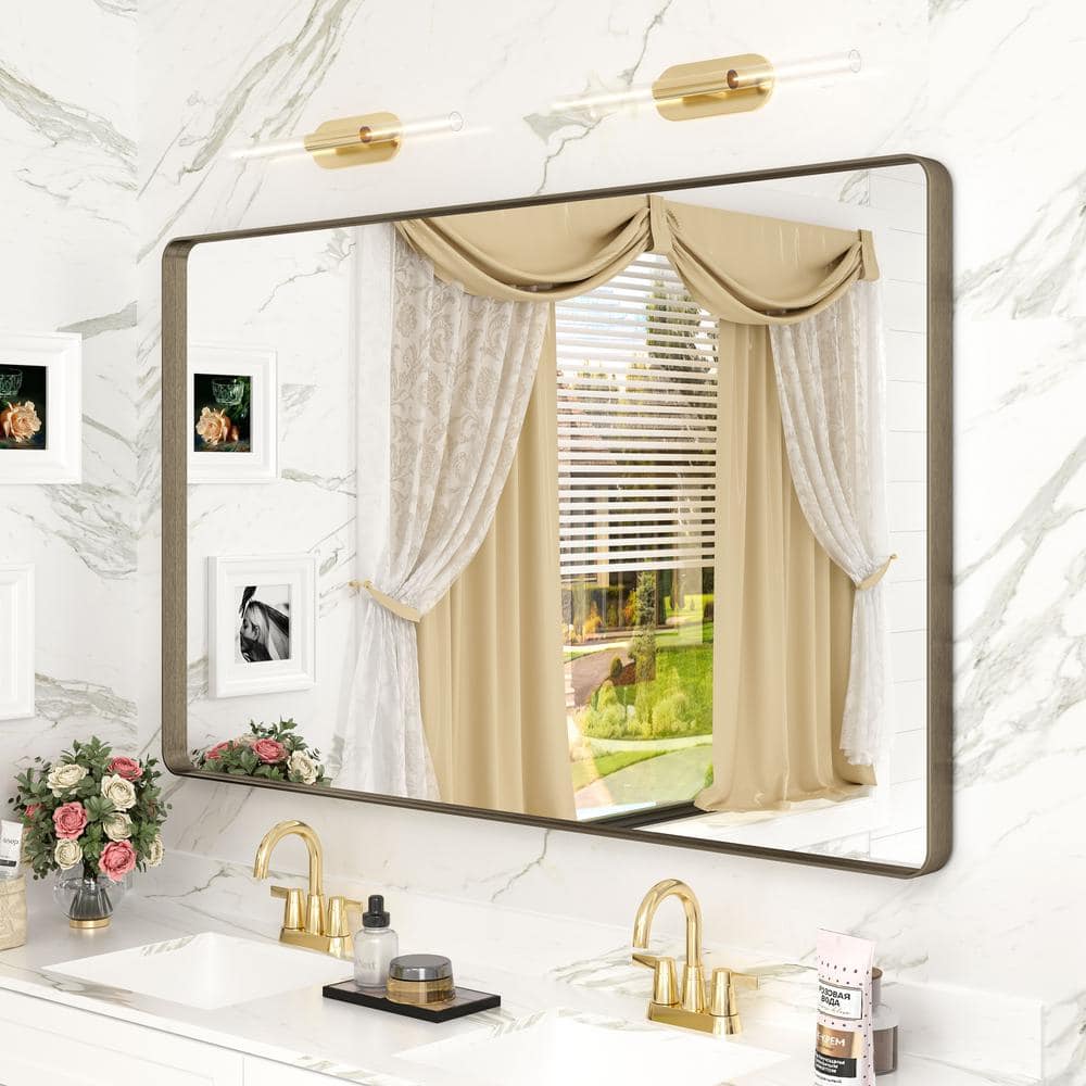 48 in. W x 30 in. H Rectangular Aluminum Alloy Framed and Tempered Glass Wall Bathroom Vanity Mirror in Brushed Bronze price history on PriceWatchPro