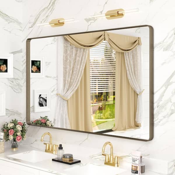 48 in. W x 30 in. H Rectangular Aluminum Alloy Framed and Tempered Glass Wall Bathroom Vanity Mirror in Brushed Bronze