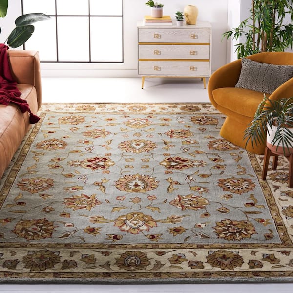 Total Performance 8 ft. x 10 ft. Light Blue/Ivory Floral Border Area Rug