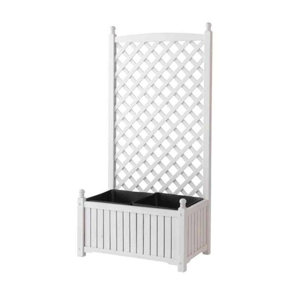 DMC Lexington 28 in. x 16 in. White Wood Planter with Trellis