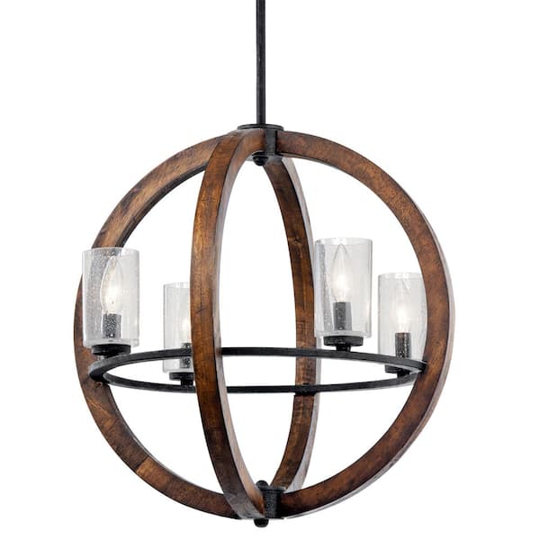 Kichler Grand Bank 4-Light Brown Farmhouse Cage Chandelier