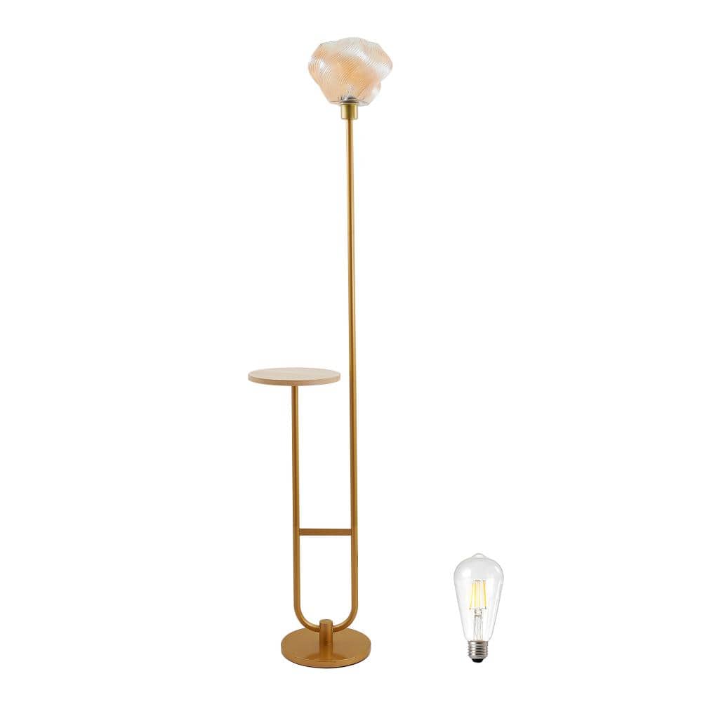 "65"" Gold Floor Lamp with Side Table, Ripple Glass Shade 3000K Warm Standing Lamp with Foot Switch for Bedroom" price history on PriceWatchPro