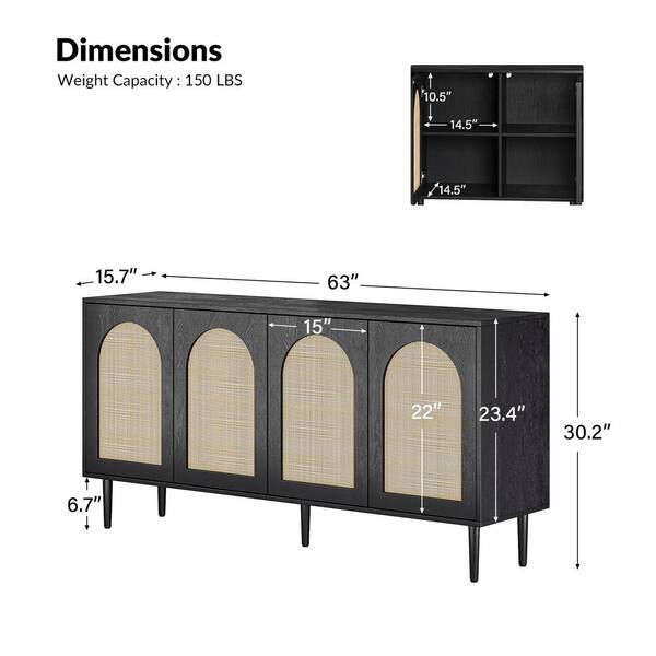 JAYDEN CREATION Roderick Black 63 in. Wide Sideboard with