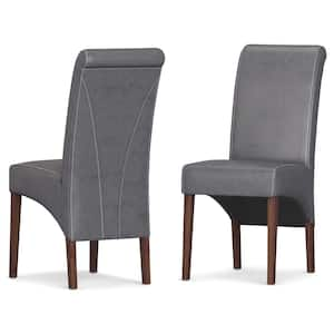 Avalon Transitional Deluxe Parson Dining Chair in Stone Grey Faux Leather (Set of 2)