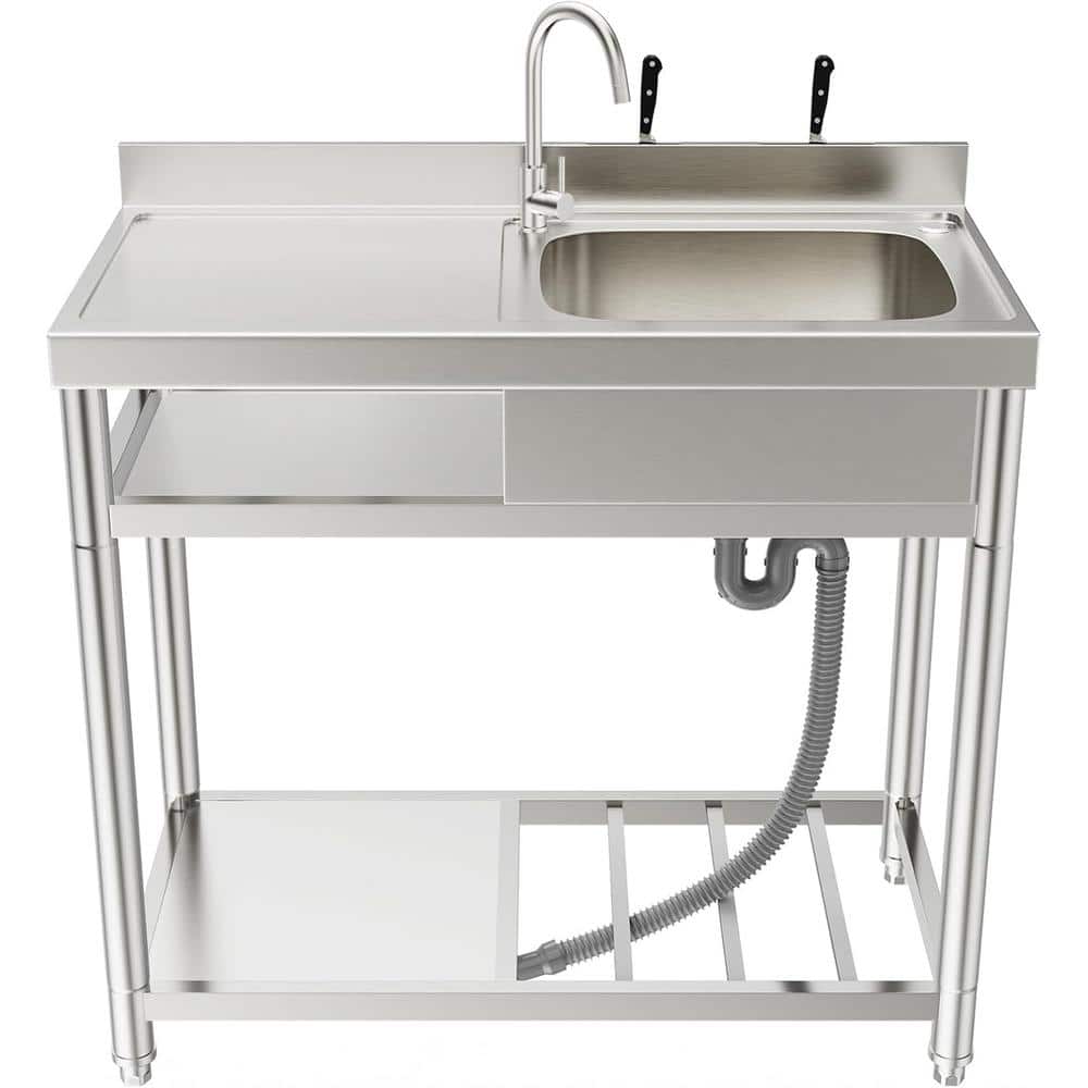 20 in. D x 39 in. W Freestanding Utility Sink in Stainless Steel with Cold/